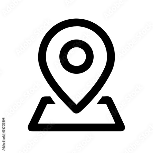 Black and white icon of a pinpoint location marker over a map base, representing navigation, positioning, and geolocation services.
