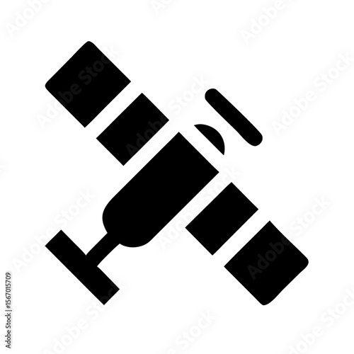 Simple black satellite icon viewed from above, often used to represent space technology, GPS, communication, or orbital systems.
