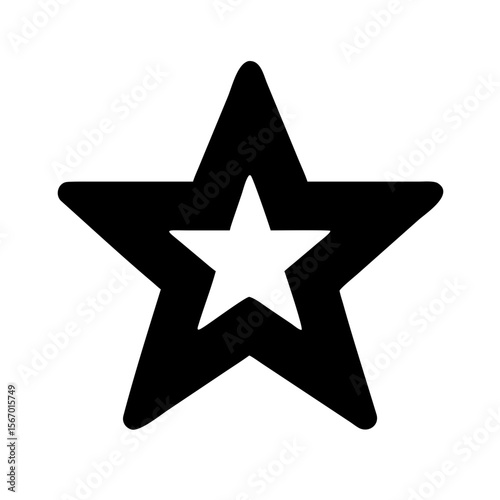 Minimalist black star symbol featuring a hollow star cutout in the center. Commonly used for awards, ratings, or achievements.

