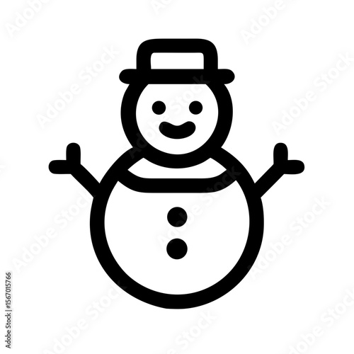 Minimal black outline icon of a cheerful snowman wearing a hat, perfect for winter themes, holidays, and festive design projects.
