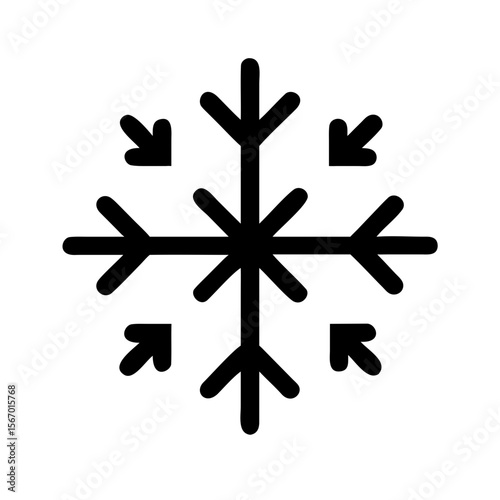 Minimalist black snowflake icon representing winter, freezing temperatures, or snowfall. Ideal for weather apps and cold climate graphics.
