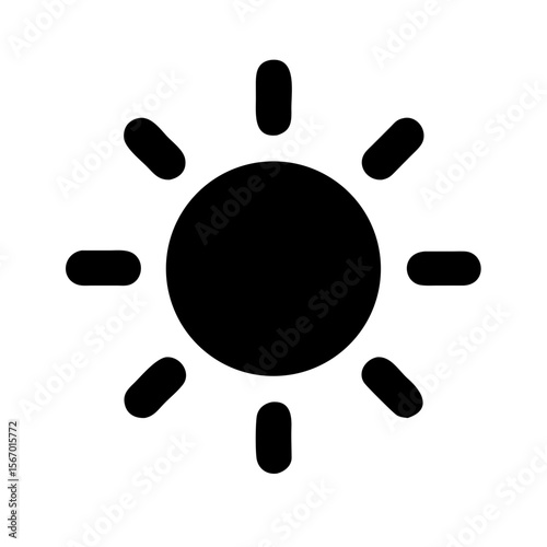 Minimalist black sun symbol representing daylight, weather, or brightness settings. Ideal for apps, UI design, or infographics.

