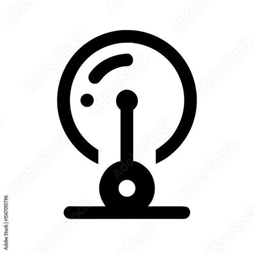 Black icon of a temperature gauge featuring a circular dial and pointer, representing heat measurement, monitoring, or control systems.
