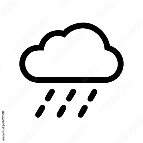 Black outline icon of a cloud with falling rain, representing rainy weather in forecasts, apps, and digital interfaces.
