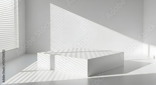 White geometric shapes with dramatic shadows