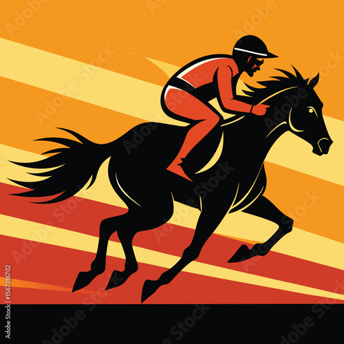  Horse Racing Powerful and Dynamically  Silhouette of Jockey isolated Vector Illustration