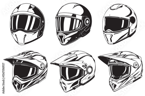 Motorcycle helmet Silhouettes Black and White Illustration Designs