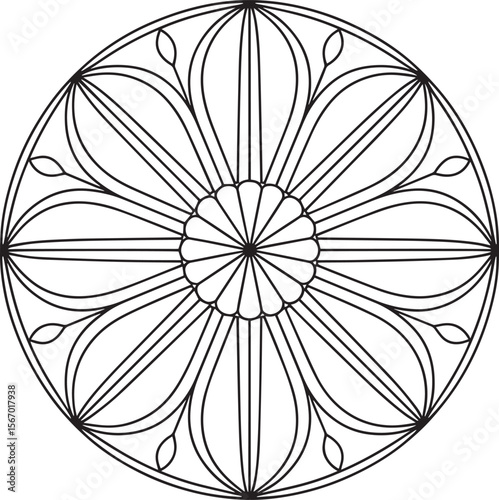 Simple and elegant floral mandala with circular symmetry, ideal for relaxing or meditative designs.