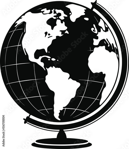 Black and white world globe on a stand