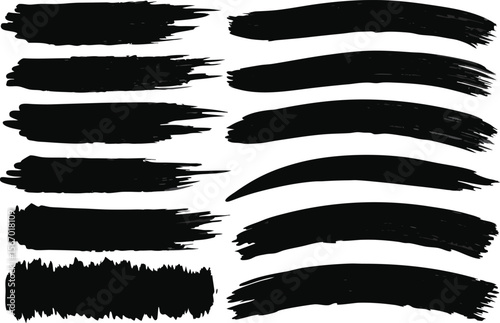 Set of black artistic grunge brush strokes