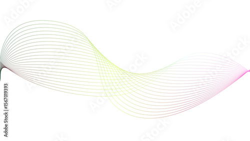 Vector curvy abstract line art wavy flowing dynamic colorful lines white background in concept music or sound, wave, wind, information flow	
