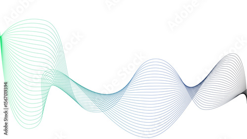 Vector curvy abstract line art wavy flowing dynamic colorful lines white background in concept music or sound, wave, wind, information flow	
