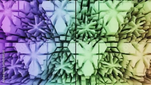 Abstract geometric kaleidoscopic pattern with vibrant color transitions