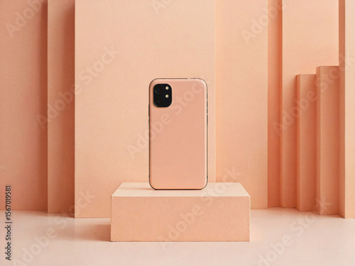 Peach Smartphone on Minimalist Geometric Platform