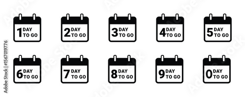 Days to go . Countdown left days calendar .calendars with number of count down time. Number 1, 2, 3, 4 5 6 7 8 9 10 of days left to go. Vector illustration .