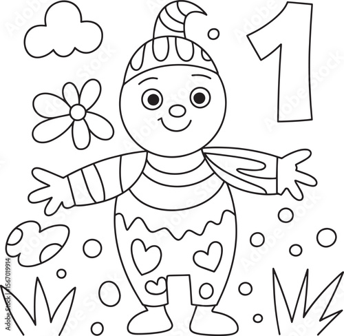 Cute butterfly character with number 1 and flowers, perfect for children’s birthday or educational designs.