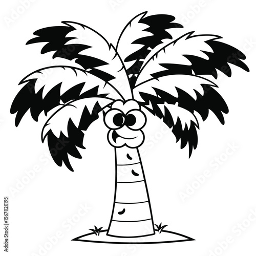 A whimsical cartoon palm tree vector illustration featuring exaggerated styling vibrant colors perfect for tropical themes summer designs and playful creative projects evoking a fun