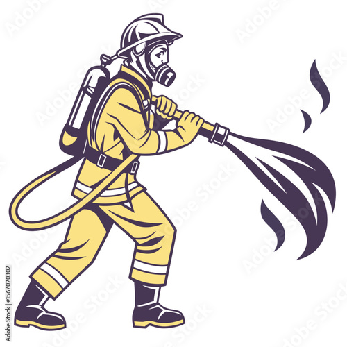 Detailed vector illustration of a firefighter character fully equipped with protective gear including helmet jacket and boots ready for action showcasing bravery and dedication in