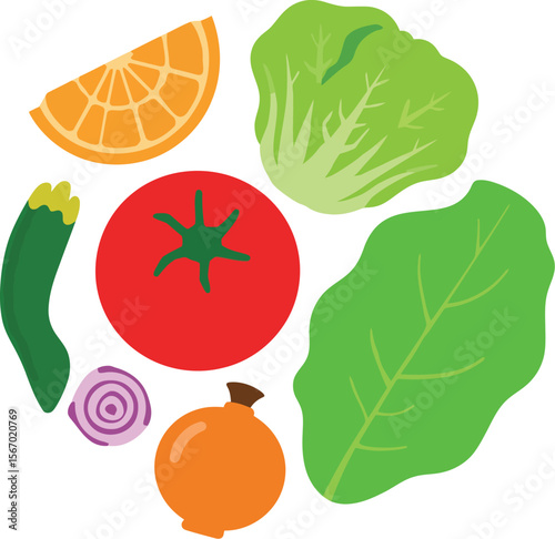Fresh colorful fruits and vegetables assortment