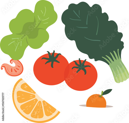 Fresh colorful fruits and vegetables healthy eating