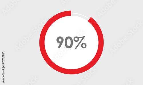 90 percent circle round pie chart. 90% business graph chart. vector graph char. business pie chart