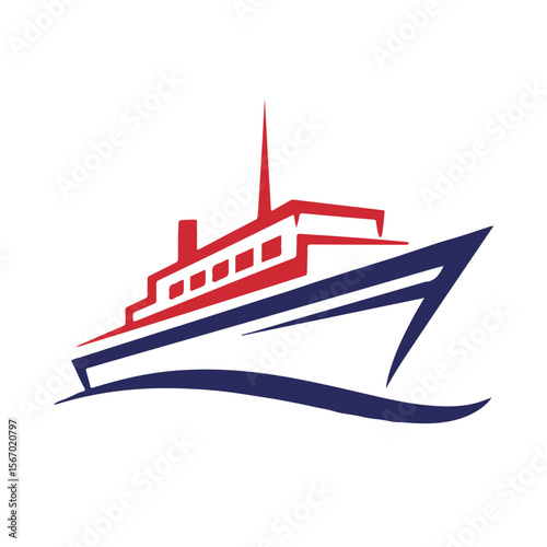 Simple Ship Logo Design: Red and Blue

