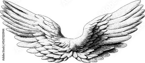 Vintage hand drawn wings and halo with symmetrical rays design for spiritual themes