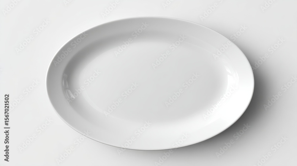 Plain white plate design, oval shape, on white isolated background.