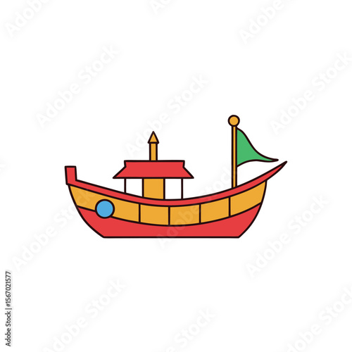 Dhow Boat Colored Vector with White Background