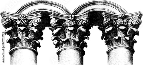 Classical symphony ensemble beneath ornate arches - elegant design for print, card, poster