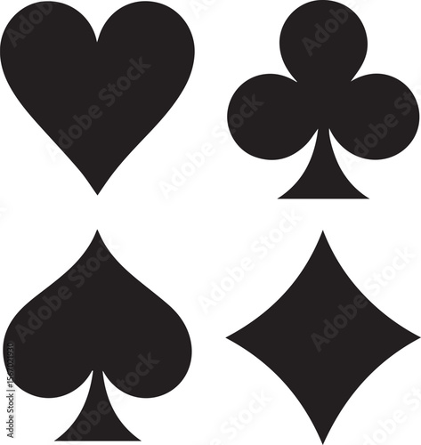 Vector illustration: Classic black playing card suits, minimalist design.