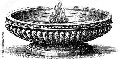 Vestal virgin lighting the sacred fire in round temple - historical ritual