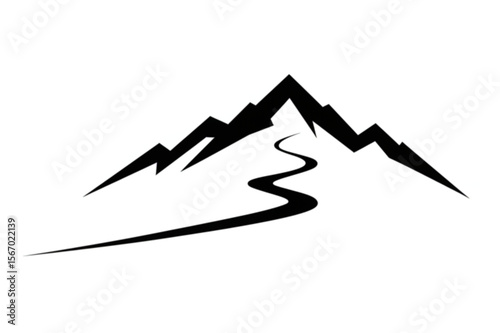 A minimalist mountain peak design with a winding road, ideal for adventure logos or outdoor themed scalable graphics.