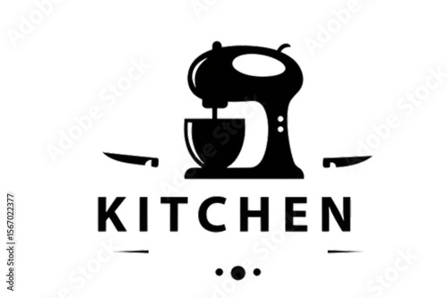 Stylish kitchen logo with a mixer and knives, perfect for food blogs, culinary brands, or restaurant design projects.