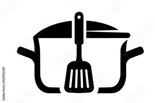 Kitchenware pot design showcasing cooking utensil, a simple graphic ideal for culinary blogs or recipe site branding.