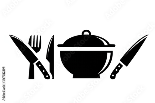Cooking design featuring kitchenware and cutlery icons, a great scalable graphic for culinary businesses or food-related branding.