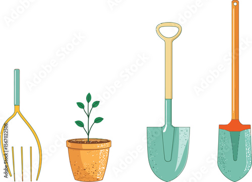 Gardening tools flowers plant pot shovel trowel