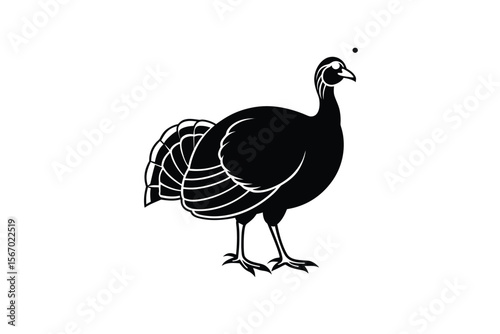 Elegant Turkey Silhouette with Feather Detail on White Background for Thanksgiving and Holiday Designs