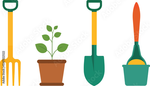 Gardening tools and flowers plant pot shovel rake scoop