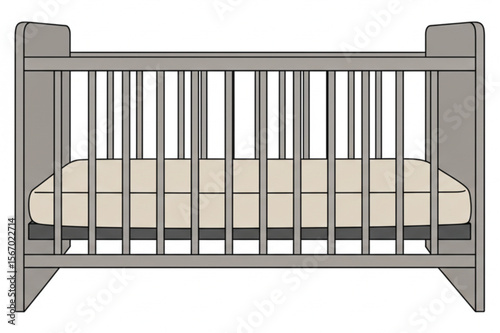 Charming crib graphic in a minimalist design, perfect for nursery decor, baby product promotions, and children themed designs.
