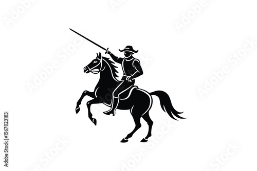 Conquistador on Horseback Raising Sword in Victory Silhouette