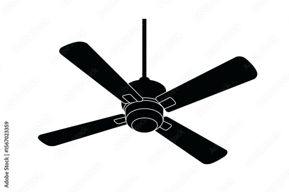 Design showcasing a ceiling fan with five blades, suitable for architectural plans and minimalist home decor projects. Design showcasing a ceiling fan with five blades, suitable for architectural plans and minimalist home decor projects.