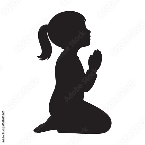 Praying Girl Silhouette Kneeling Child Vector Illustration

