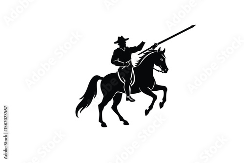 Equestrian Warrior with Lance on Rearing Horse Silhouette
