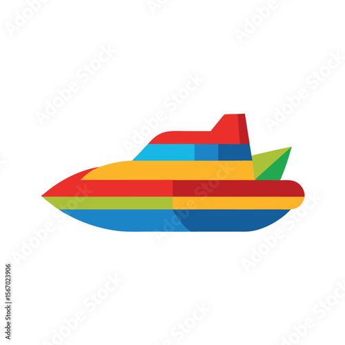 Modern Jet Boat Colorful Vector Drawing on White Background
