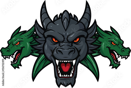 Powerful three headed dragon hydra mascot logo icon vector illustration
