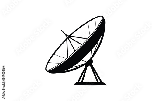 Satellite Dish Antenna for Communication and Broadcast in Black and White Silhouette