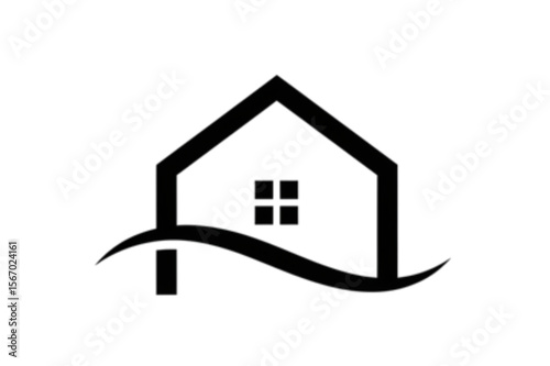 Minimalist house design with a flowing base provides a clean, modern style suitable for real estate or architectural branding.