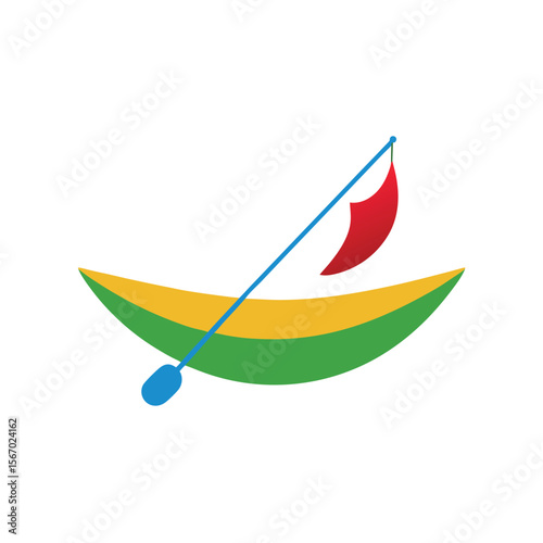 Adventure Kayak Fishing Vector Art in Color on White