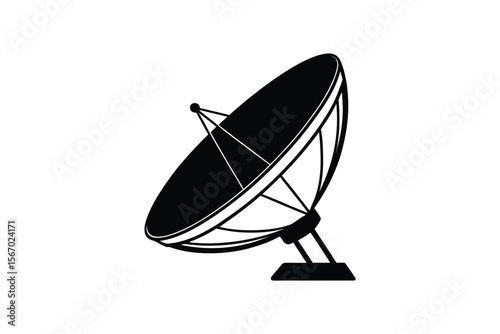 Satellite Dish Antenna Communication Technology in Black and White Silhouette